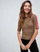 Bershka Geo Print Contrast Stripe T Shirt - Brown