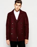 Asos Wool Peacoat In Burgundy - Burgundy