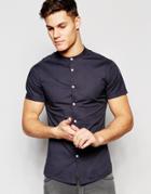 Asos Skinny Shirt In Charcoal With Grandad Collar And Short Sleeves - Charcoal