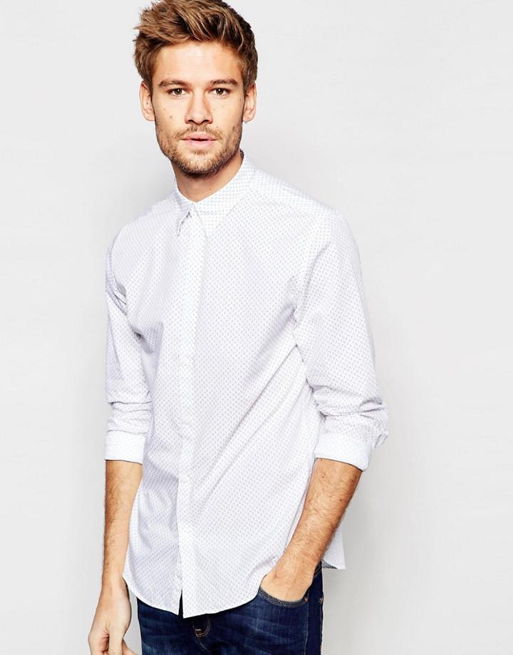 Selected Homme Shirt With All Over Chevron Print In Slim Fit - White