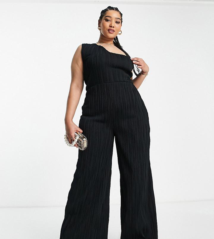 In The Style Plus X Liberty One Shoulder Wide Leg Jumpsuit In Black
