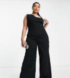 In The Style Plus X Liberty One Shoulder Wide Leg Jumpsuit In Black
