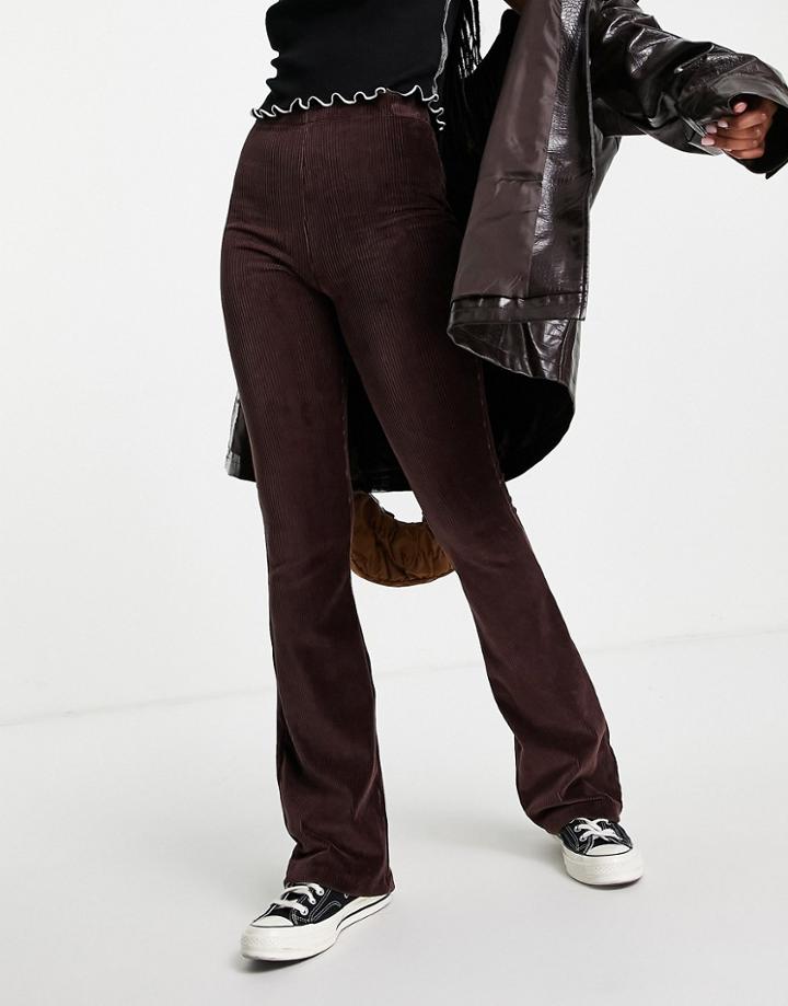 Topshop Stretchy Corduroy Flared Pants In Chocolate-brown