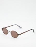 Asos Design Retro 90s Oval Sunglasses In Brown With Brown Lens