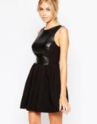 Hedonia Amy Skater Dress With Leather Look Top - Black