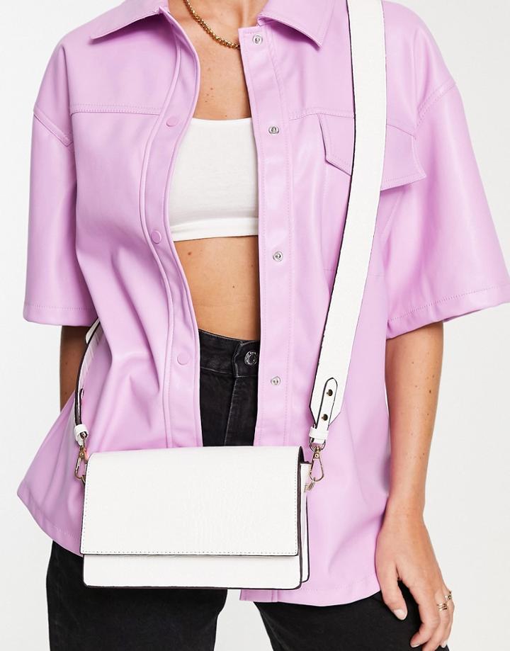Asos Design Elongated Cross-body Bag In White Croc
