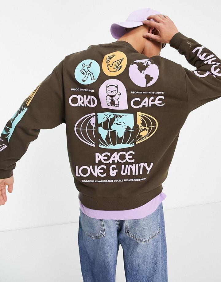 Crooked Tongues Sweatshirt With Multi Ct Caf Print In Brown