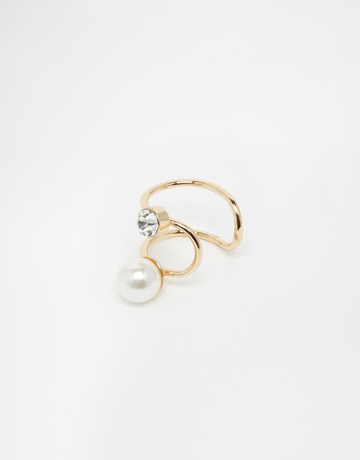 Asos Pearl And Crystal Ear Cuff - Cream