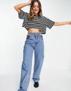 Asos Design Oversized Cropped T-shirt In Monochrome Stripe-multi