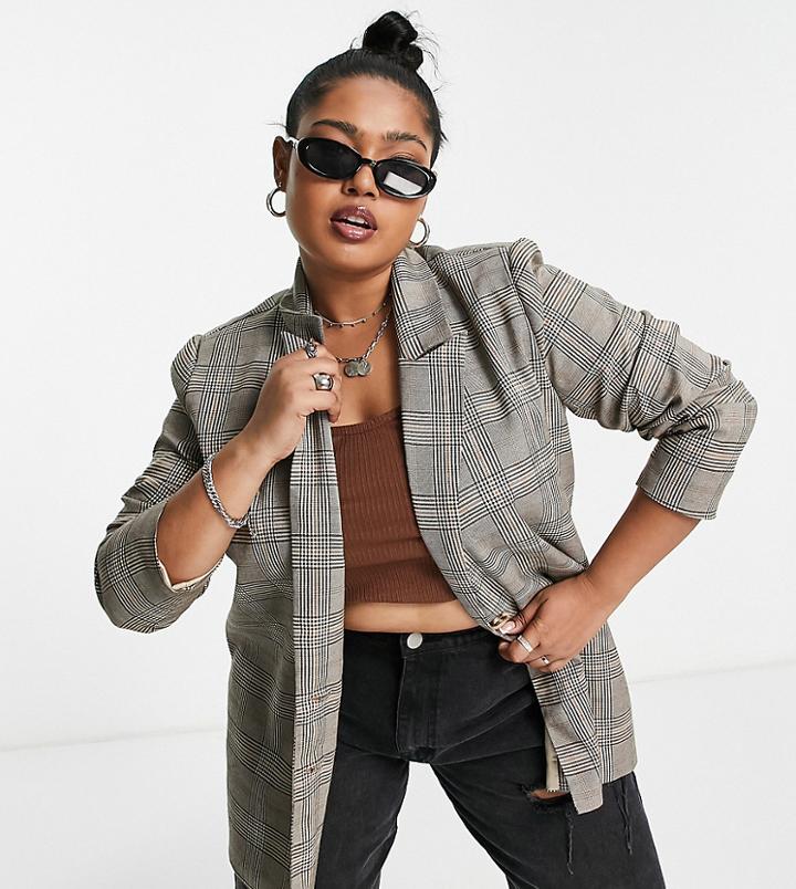 Urban Threads Plus Single Breasted Blazer In Gray Check-black