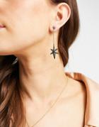 Allsaints Black Diamante Star Drop Earrings In Gold