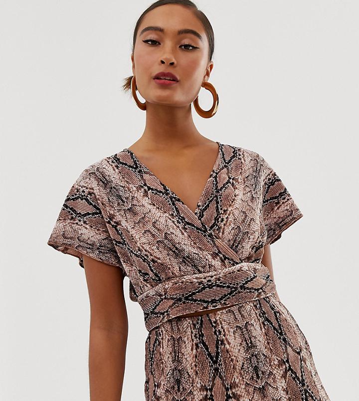 Miss Selfridge Plisse Crop Top In Snake