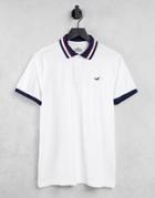 Hollister Core Icon Logo Tipped Pique Polo Contrast Collar In White