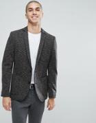 Asos Skinny Blazer In Charcoal Textured Jersey - Gray
