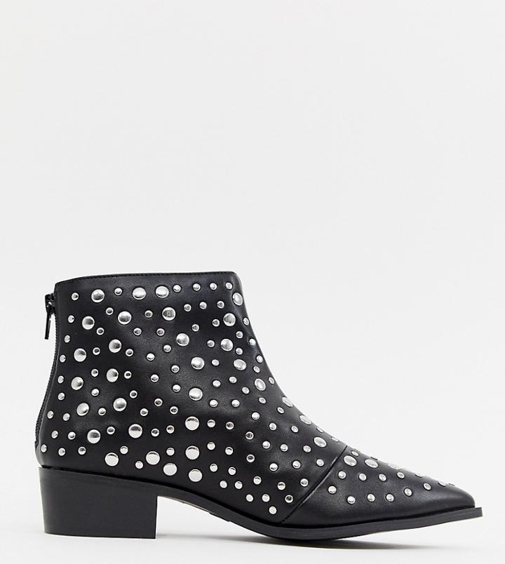 London Rebel Pointed Stud Ankle Boots - Black