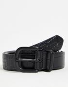 Asos Design Faux Leather Croc Belt In Black With Matte Buckle