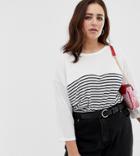 New Look Curve Long Sleeve Tee In Blue Breton Stripe - Blue