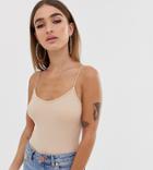 Asos Design Petite Spaghetti Strap Cami Body In Ivory - Brown