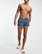 Asos Design Runner Swim Short In Blue Acid Wash-navy