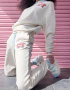 Crooked Tongues Sweatpants With Badge Logo In Ecru - Part Of A Set-white