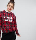 Monki Xmas Lover Checked Sweat In Red - Red
