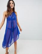 Asos Design Minimal Chiffon Drop Side Beach Caftan-navy