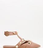 Asos Design Wide Fit Lorina Studded Ballet Flats In Tan-brown