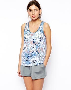 Asos Tank In Blue Floral Burnout Print - White/blue