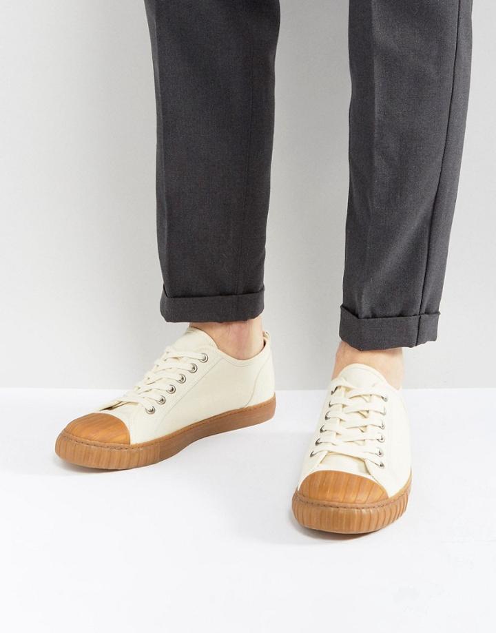 Asos Lace Up Sneakers In Off White Canvas With Gum Sole - White