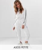 Asos Design Petite Tracksuit Cute Sweat / Basic Jogger With Tie With Contrast Binding - White