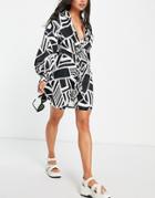 Asos Design Twist Jacquard Beach Dress In Mono Print-multi