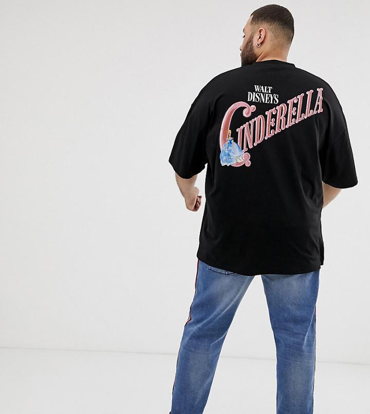 Asos Design Plus Oversized T-shirt With Cinderella Chest And Back Print - Black