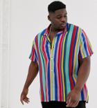 Asos Design Plus Oversized Rainbow Stripe Shirt-multi