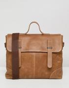 Asos Design Satchel In Leather In Tan And Double Straps - Tan