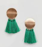 Reclaimed Vintage Inspired Green Tassle Earrings - Gold