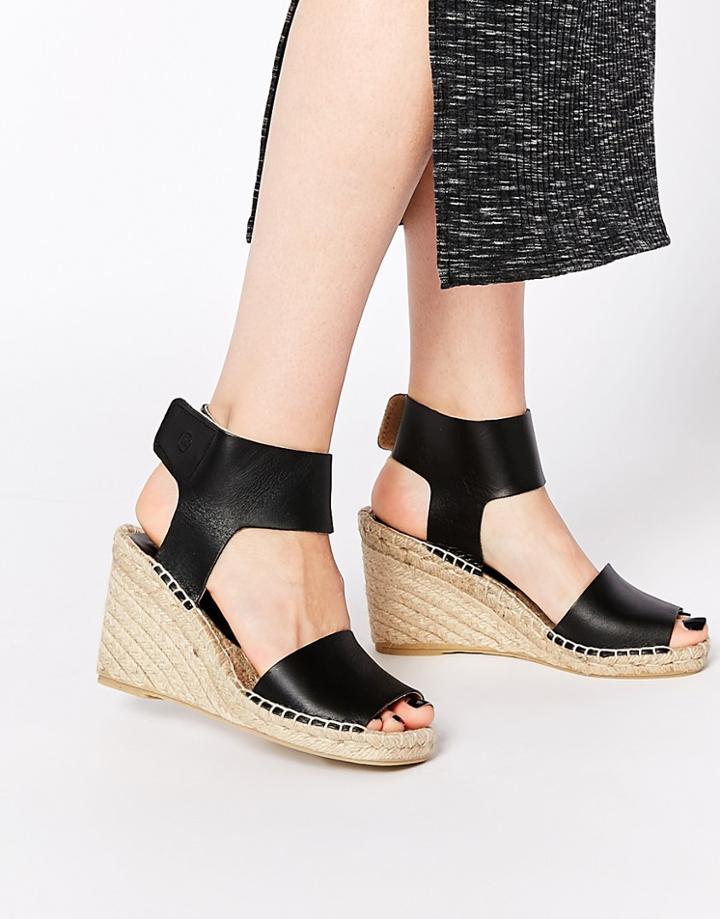 Bronx Espadrille Wedge Leather Sandals - Black