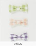 Asos Design Pack Of 3 Bow Hair Clips In Gingham Prints-multi