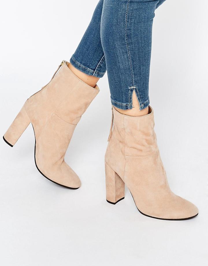 Faith Suede Calf Heeled Boots - Beige
