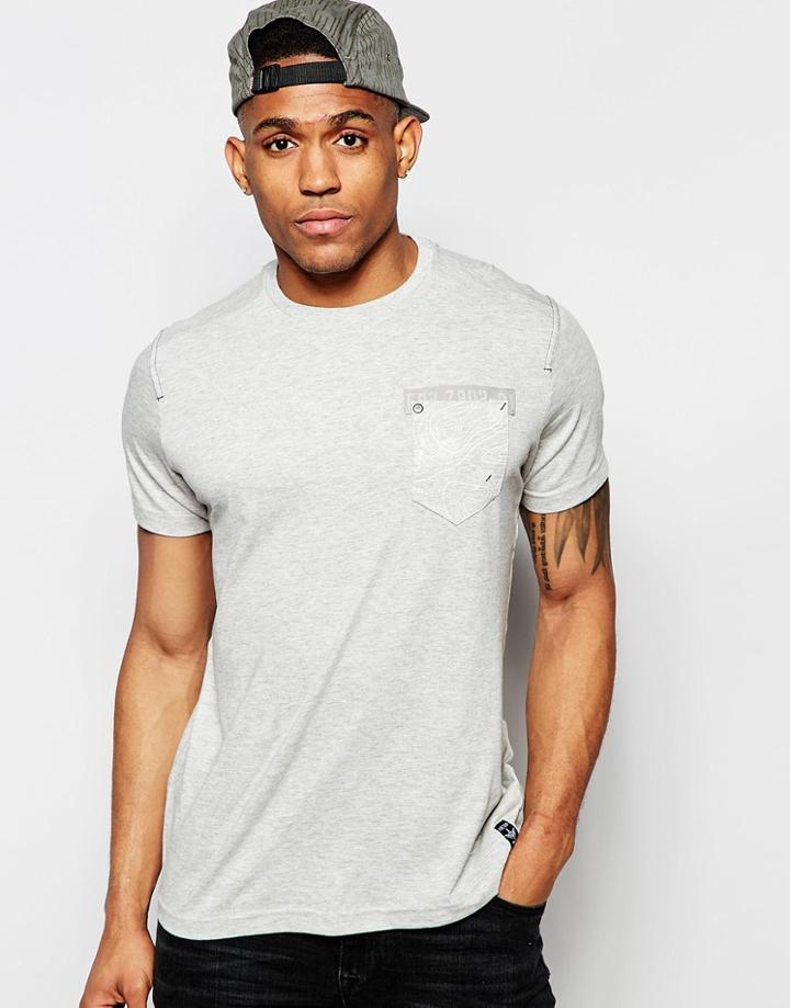 Firetrap Marl Crew Neck T-shirt With Pocket - Gray