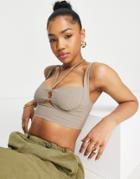 Pull & Bear Cup Detail Cropped Top In Camel-neutral