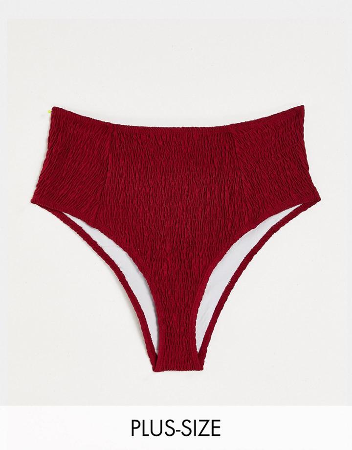 Missguided Plus Crinkle High Waist Bikini Bottoms In Rust-orange