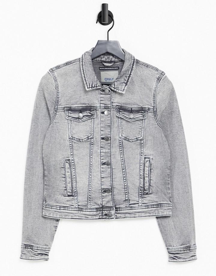 Only Denim Jacket In Gray Denim-grey