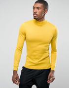 Asos Turtleneck Muscle Fit Sweater In Mustard - Yellow