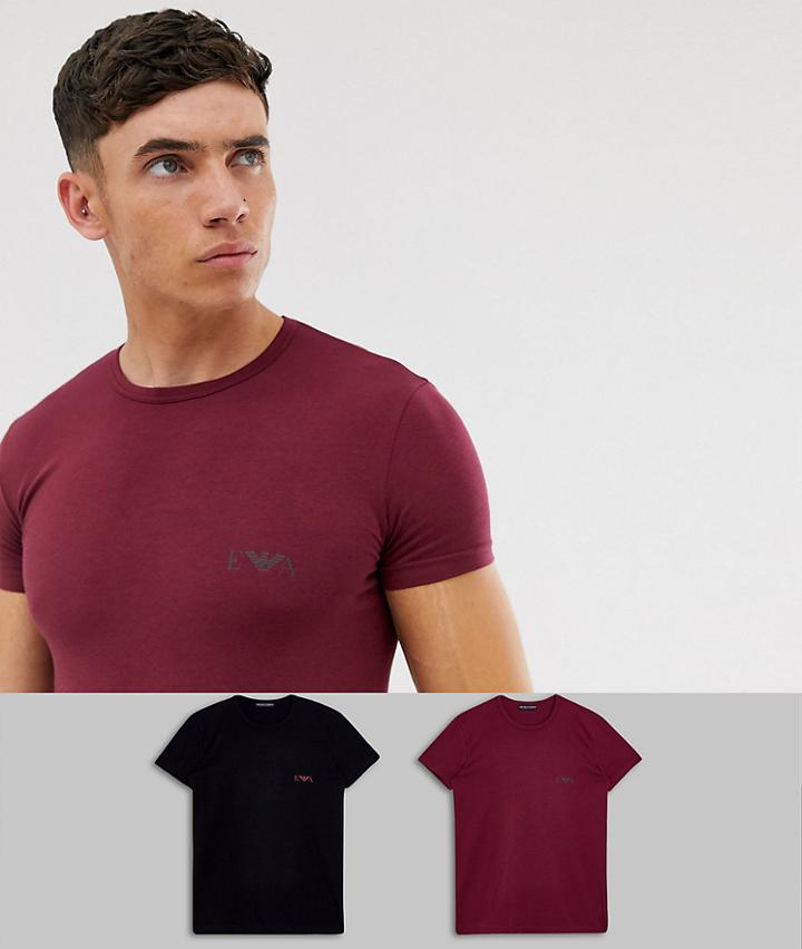 Emporio Armani 2 Pack Slim Fit Eva Eagle Logo T-shirts In Black And Burgundy