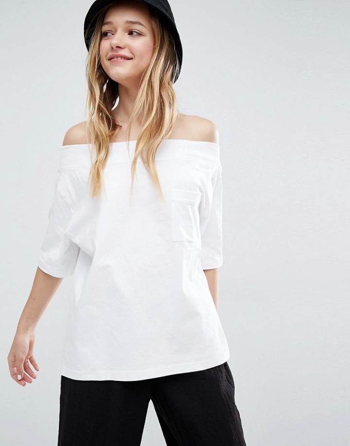 Weekday Pocket Off The Shoulder T-shirt - White