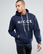 Nicce London Hoodie In Navy With Large Logo - Navy