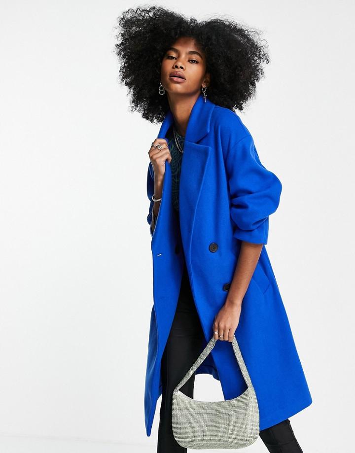 Bershka Longline Double Breasted Tailored Coat In Cobalt-blues