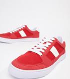 Asos Design Wide Fit Vegan Friendly Retro Sneakers In Red Faux Suede And Mesh - Red