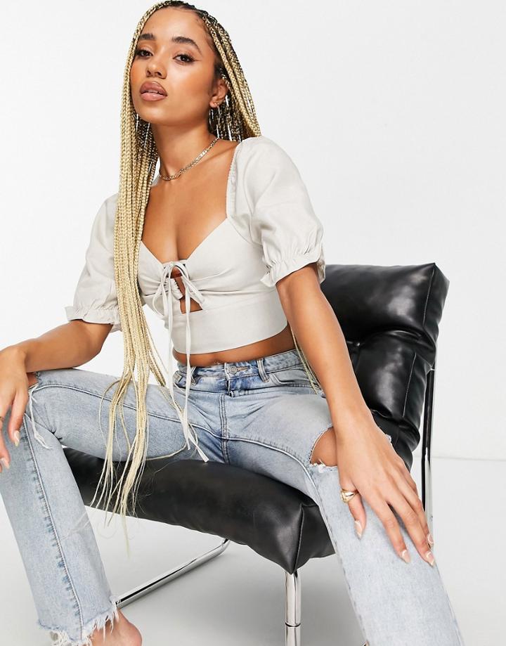 Missguided Cut Out Milkmaid Bralette Top In Stone-neutral