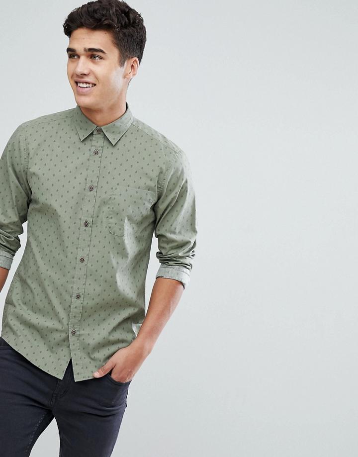 Solid Shirt In Green With Tonal Print - Cream